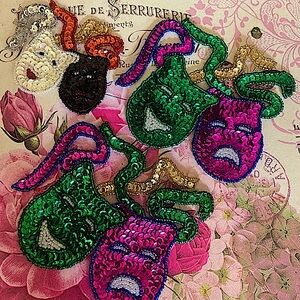 beaded sequin appliqués Mardi Gras lot of 3 Vtg costume Rare fest comedy/tragedy